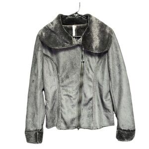 Boutique Vegan Faux Fur Suede Jacket Moto Style Grey size Large